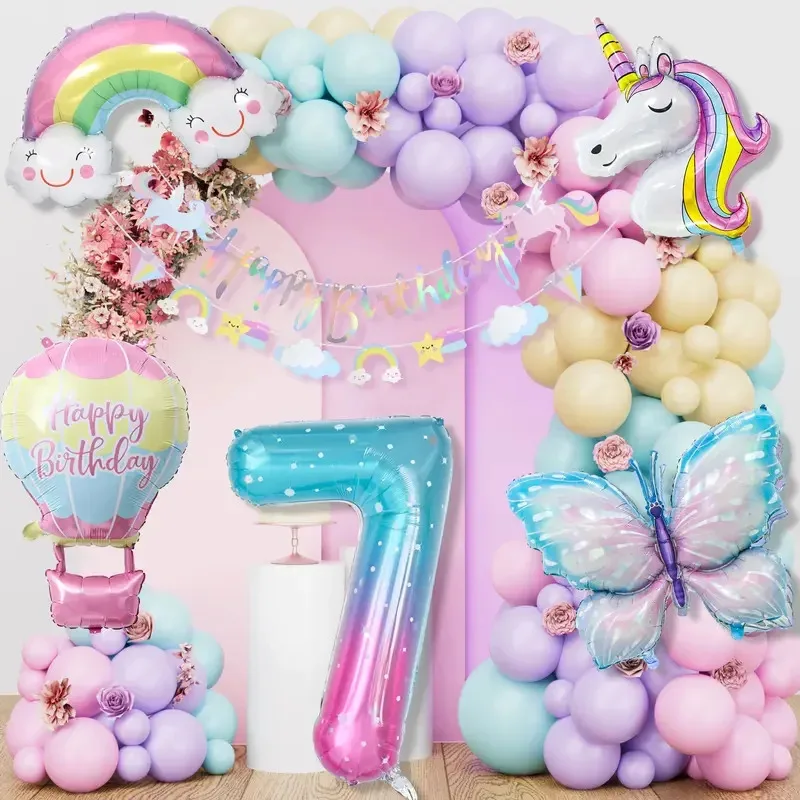 

Unicorn birthday decoration for girls 7 years butterfly unicorn decoration for children's birthday unicorn balloons