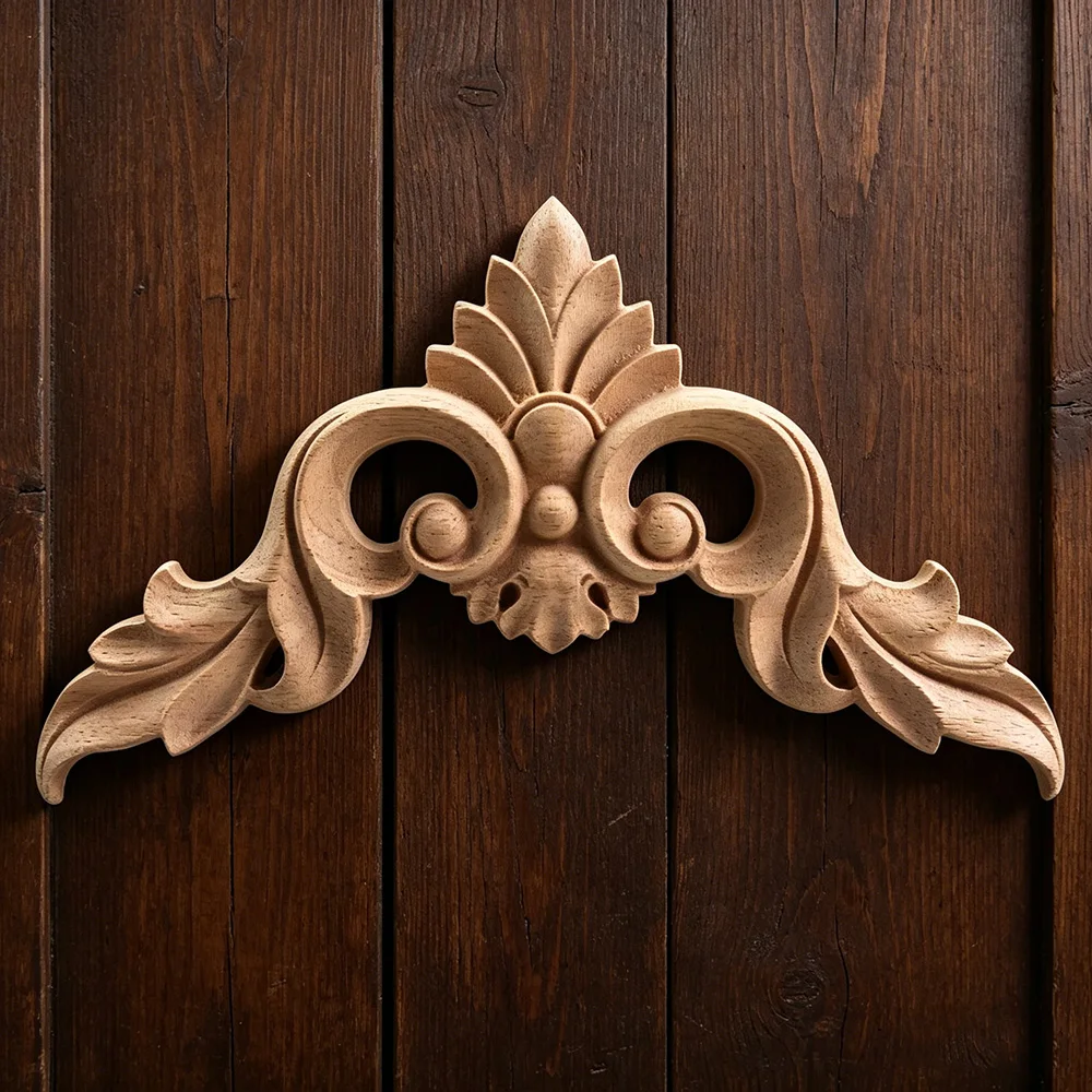 

8/10/12/15/20cm Natural Floral Wooden Carved Figurines Crafts Corner Appliques Frame Wall Door Furniture Wood Carving Decorative