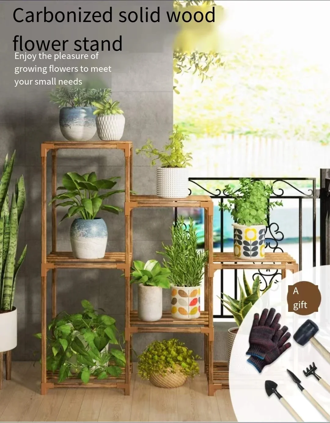 47.2''H Upgraded Indoor Flower Shelf, Solid Wood Shelf, Multi-layer Floor-to-ceiling Potted Tall Plant Shelf