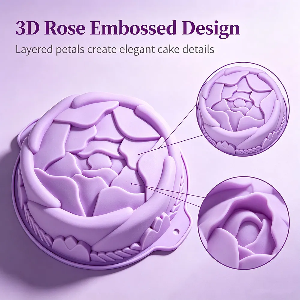 Round Flower Silicone Baking Mold Large Swirl Design Cake Pan for Mousse,Chocolate, Pudding,Ice Cream Heat Resistant Baking Tray