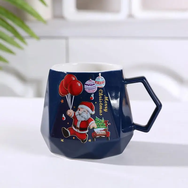 Christmas Tea Cup Santa Ceramic Latte Mug Holiday Ceramic Coffee And Tea Mugs Creative Mug With Lid And Spoon For Cold And Hot