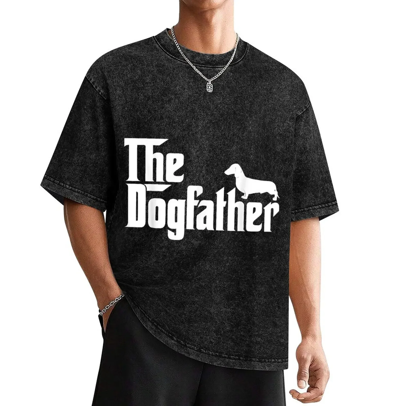 

Mens The Dogfather DachshundFunny Father Dog Lover T-Shirt graphic t shirts man clothes plain Men's cotton t-shirt