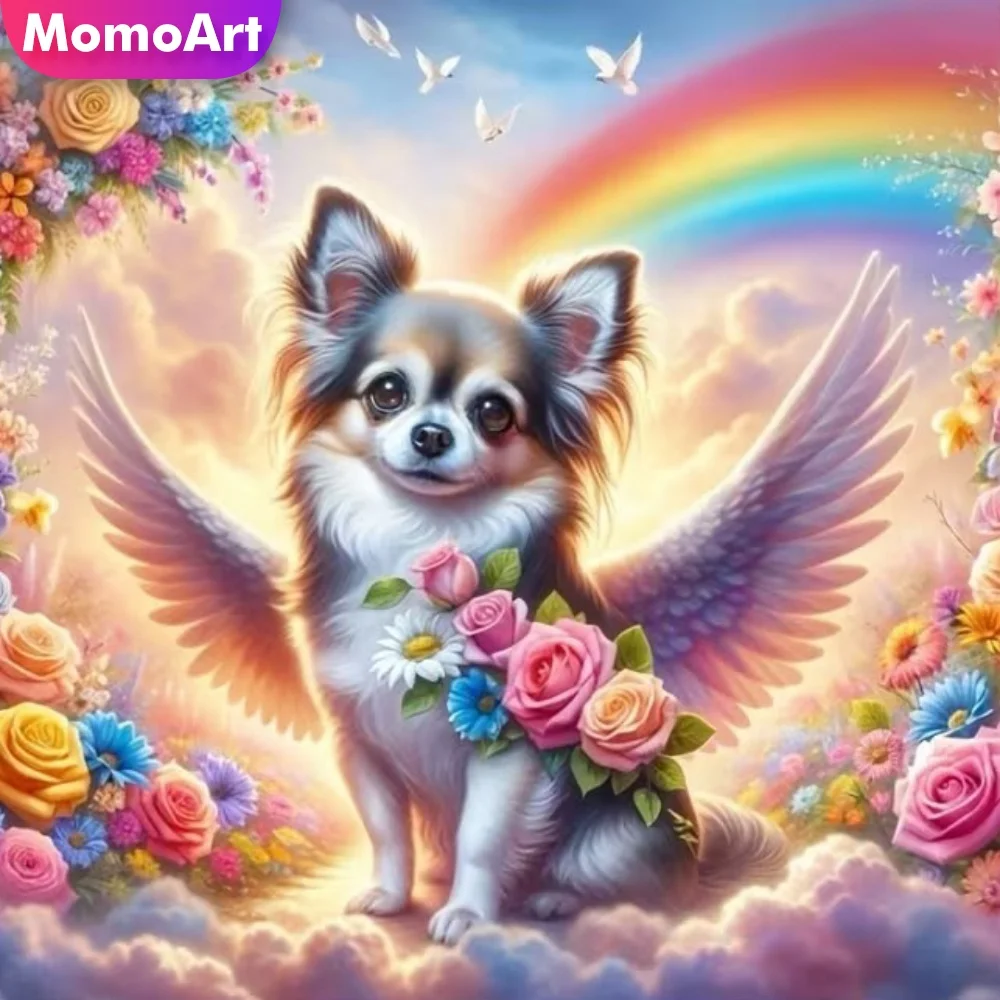 Momoart Dog Diamond Painting Animal DIY Diamond Mosaic Flowe