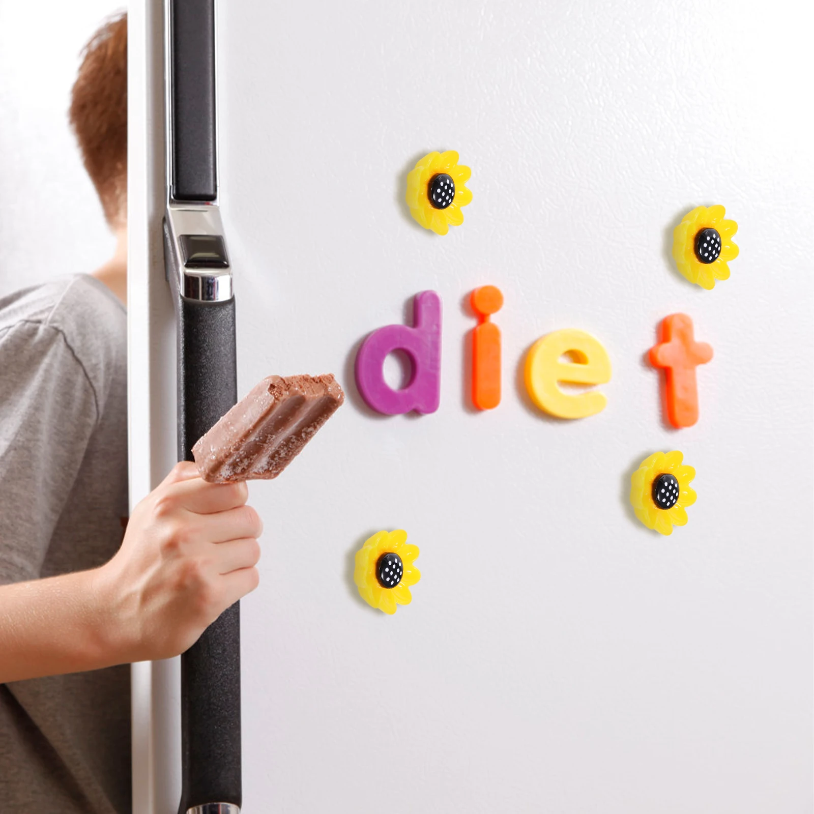 

10Pcs Cute Sunflower Shaped Magnetic Stickers Realistic Design Fridge Magnets for Metal Surfaces Home Kitchen Wall Decorative