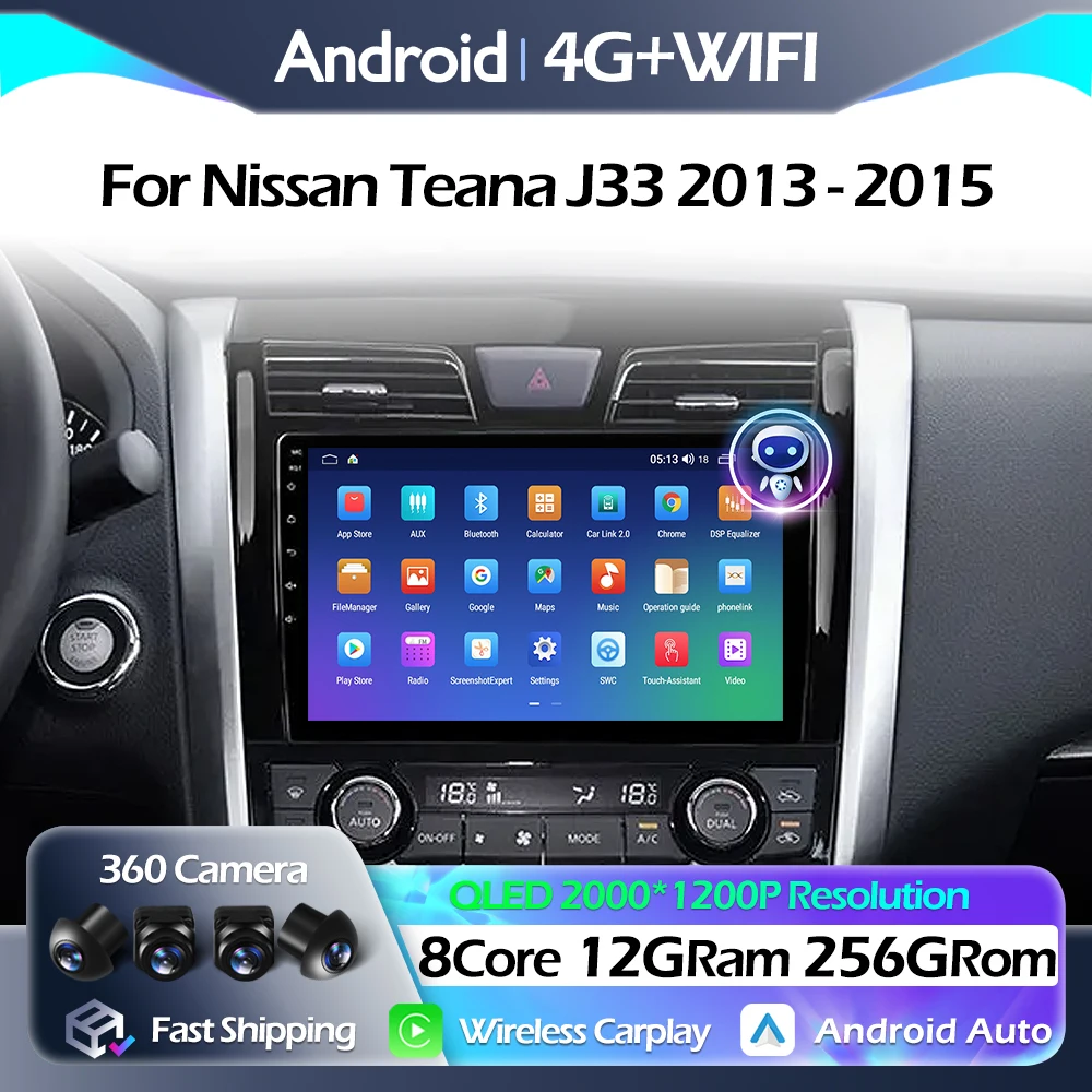 

Автомобильный радиоприемник с Bluetooth для Nissan Teana J33 2013-2015 Мультимедийный видеоплеер Carplay Android Автоматическая навигация GPS WIFI FM DSP