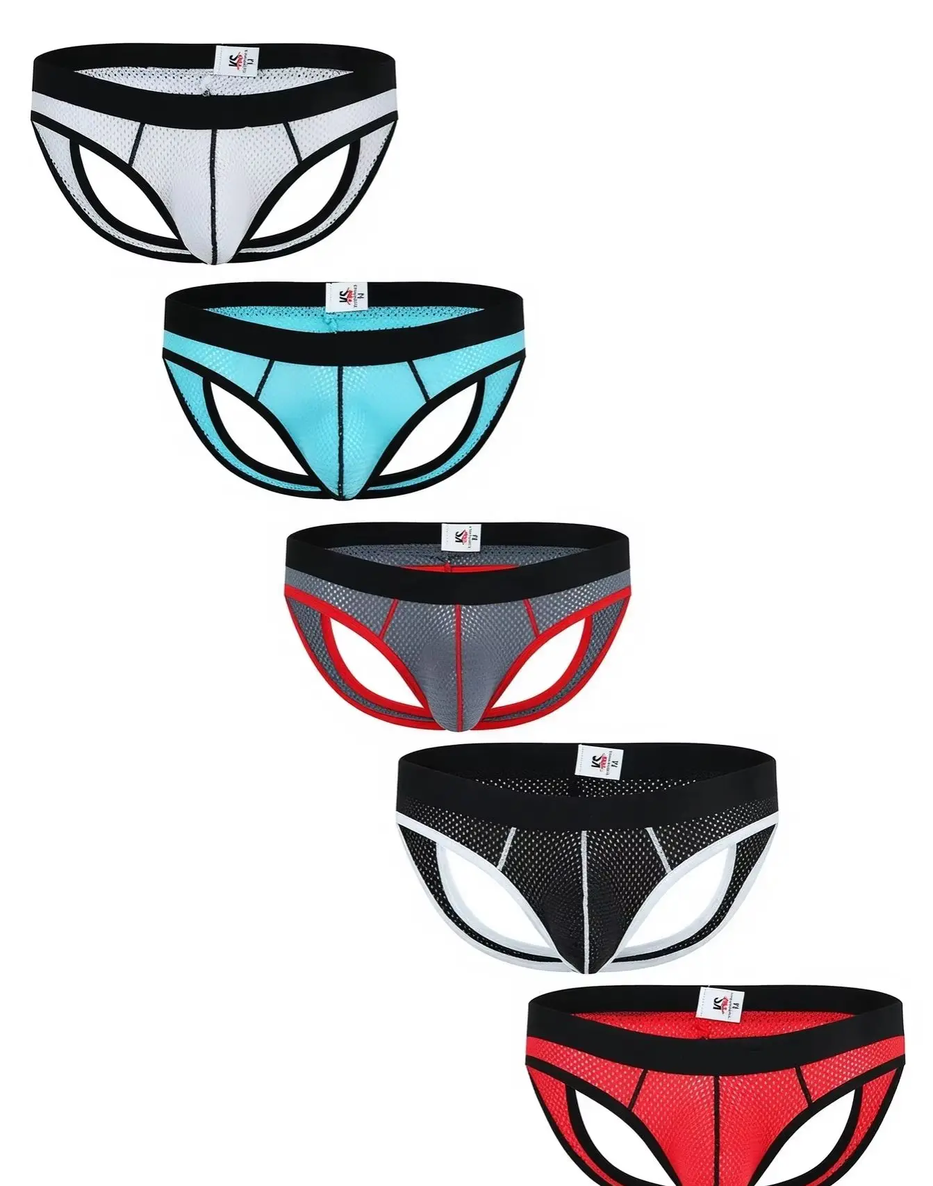2pcMen's Underwear Set Double Pouch Triangle Open Back Breathable Wide Waistband Low-Rise Close-Fitting Plain Color Simple Style