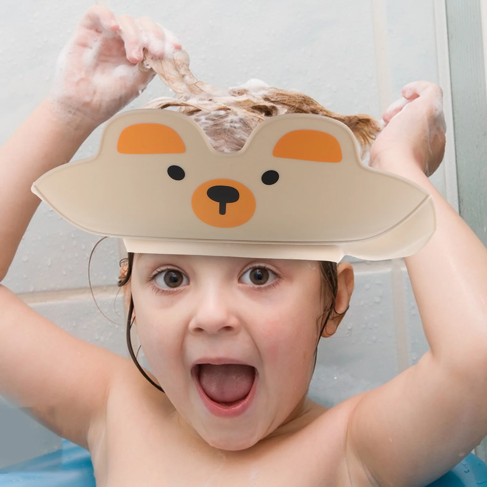 Gorro de ducha impermeable ajustable para bebé, bonito diseño de dibujos animados, protector para lavado de cabello, sombrero, visera de baño para niños pequeños, protección para los oídos