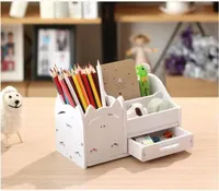 1pc Multi-function 4 Grid Desktop Pen Holder Office School Storage Case  White Pink Plastic Box Desk Pen Pencil Organizer