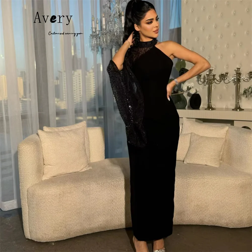 Avery Custom Schwarz Glänzend Fischschwanz Off-Schulter Luxus Damen Abendkleider Elegantes Party Abendkleid 2025, Ballkleid Kleider