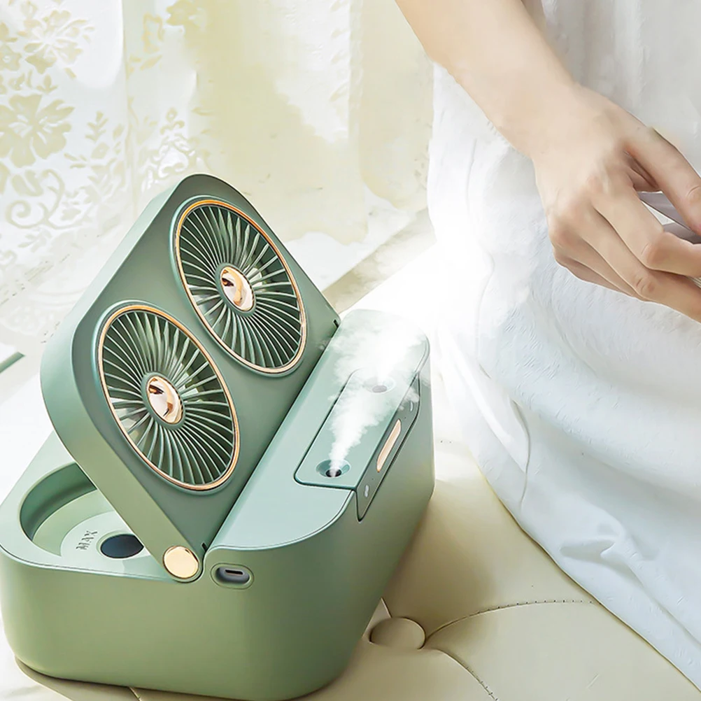 

Dual Mist Mini Water Spray USB Rechargeable Humidifier Desktop Fan for Office Home Small Portable Tabletop Fan Lightweight Air