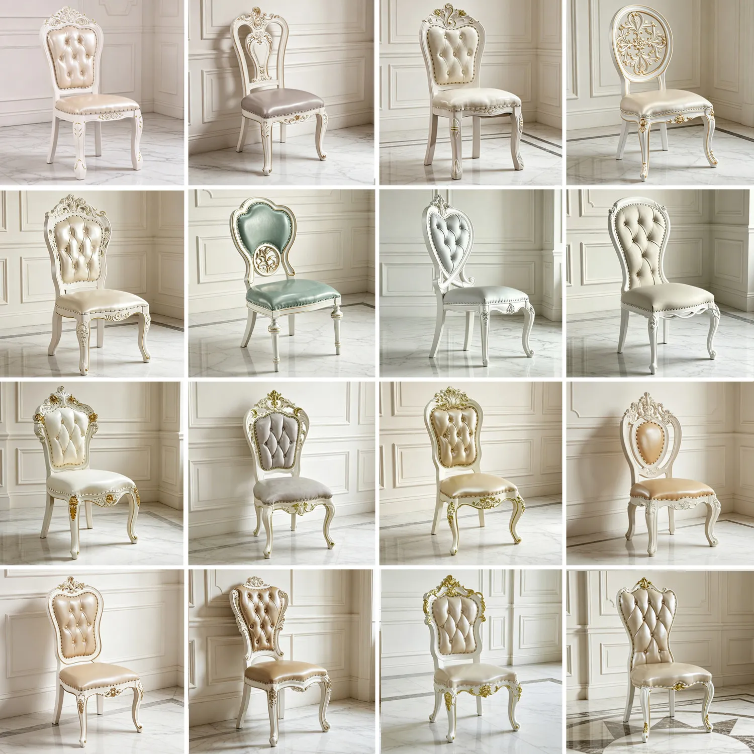 ^European-style Genuine Leather Dining Chair Armrests Soft Padding French-American Neoclassical Design Ivory White Top-grain
