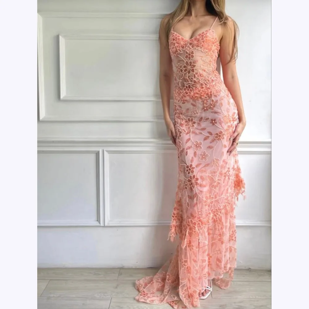 

Exquisite Lace Prom Dresses For Women Sweetheart Spaghetti Straps Mermaid Gown Cocktail Evening Party Robes Classis Fashion