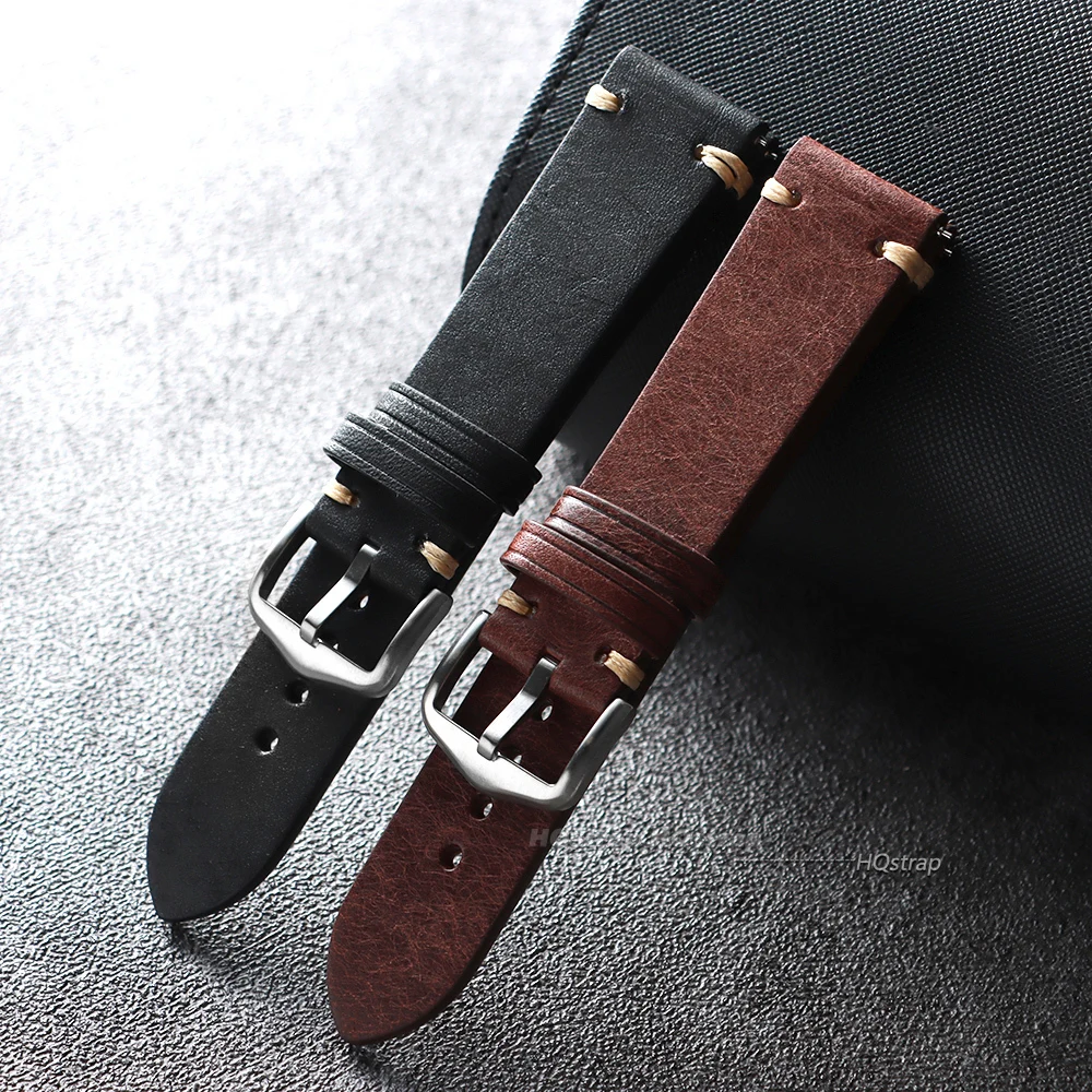 Handmade Genuine Leather Watchband 18mm 19 20mm 21 22mm Stitching Cowhide Watch Strap for Seiko for Omega Quick Release Bracelet image 5