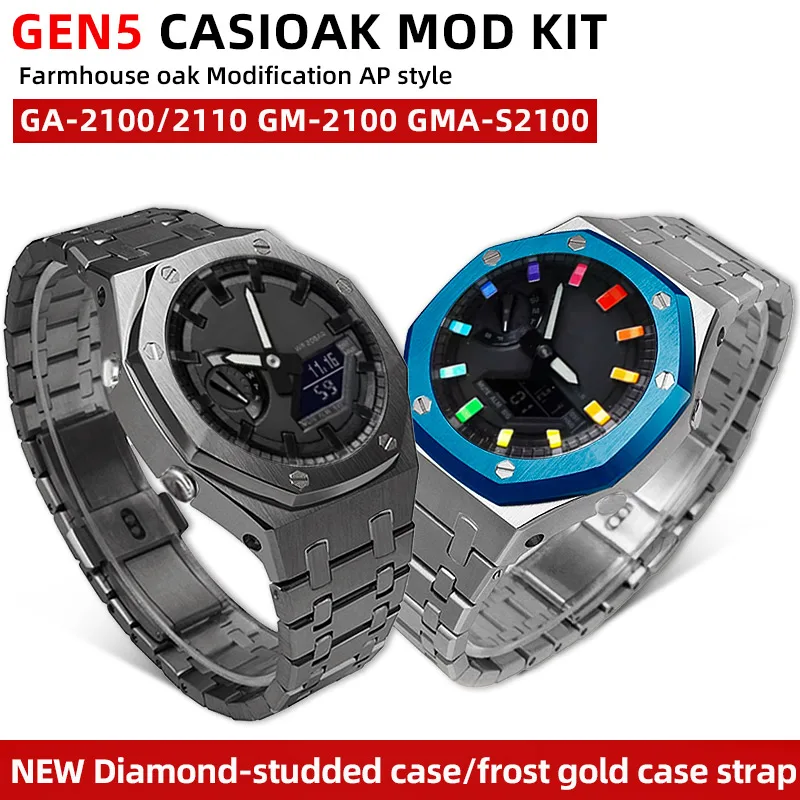 New Gen5 Mod Kit For Casio GA-2100 GM2100 GMA-S2100 Stainless Steel Case&Watch Strap |GA2100 Metal Frosted Case Band Replacement