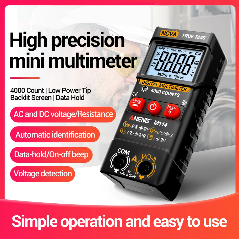 

M115 Automatic Mini Multimeter Digital 4000 counts DC/AC voltage Backlit Multimetro Ohm NCV Resistance Electrician Tools Tester
