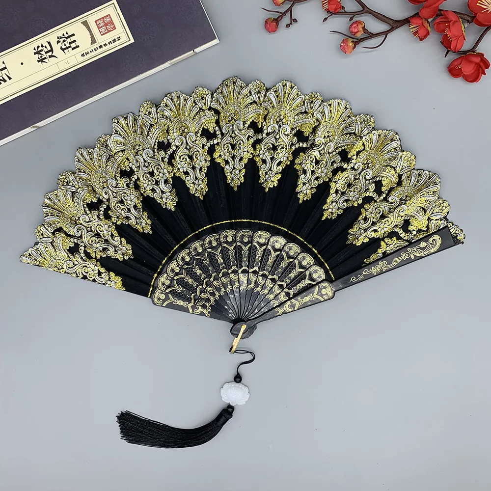 Female Lace Hand Fan Lolita Gothic Fan Victorian Vintage Black White Red Rose Fans Cosplay Halloween Party Photo Prop