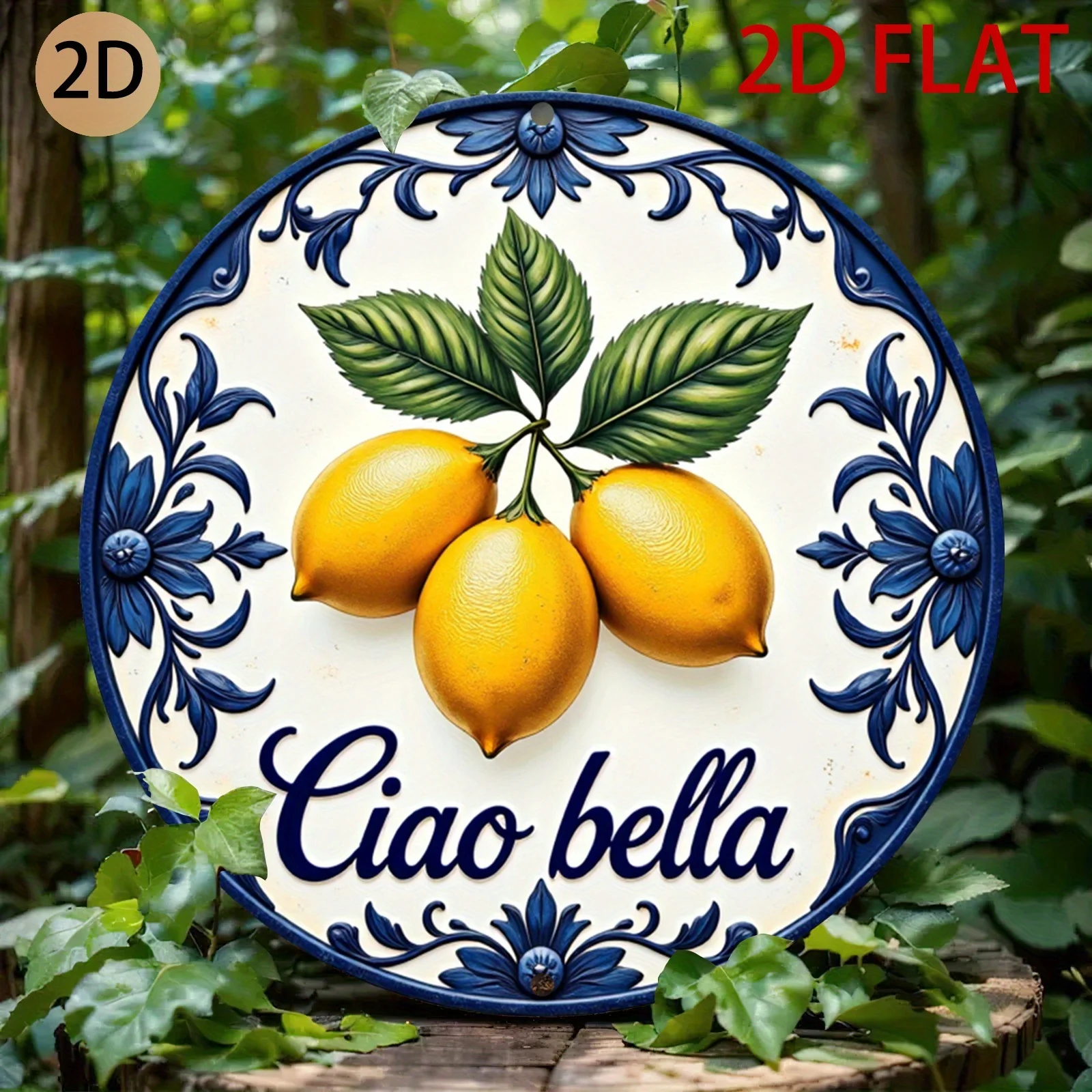 2D Plane Italian Themed Ceramic Wall Art with Lemon Motif and Ciao Bella Text, 2D Flat, Perfect for Room Decor