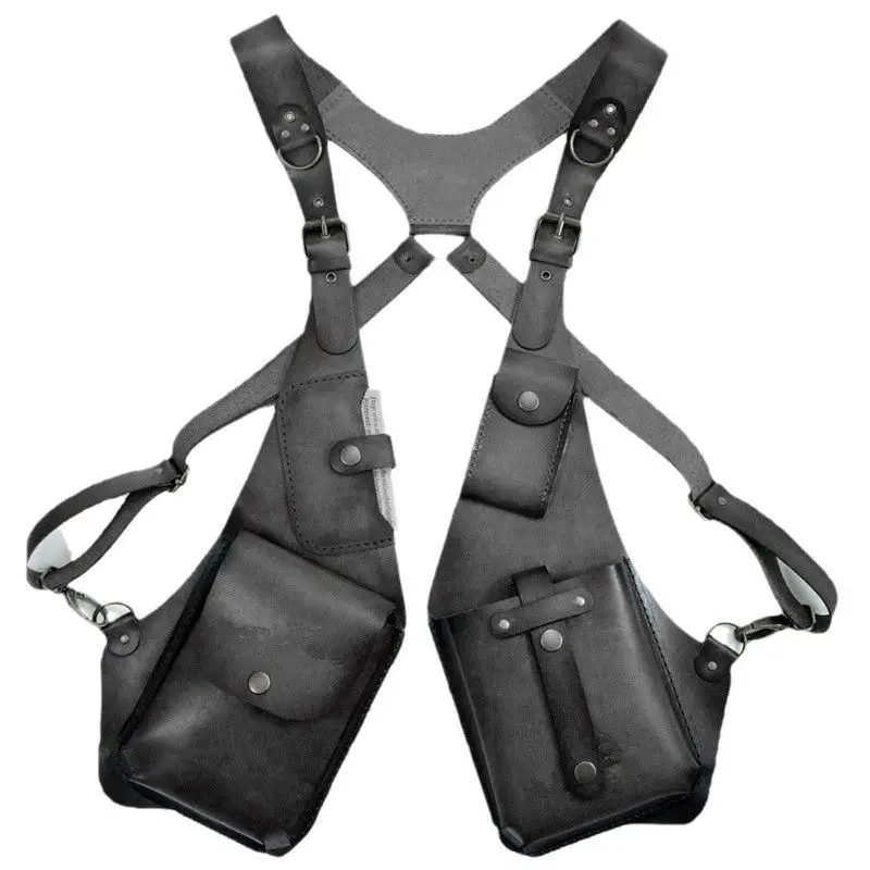 Men's Fashion Clothing Punk Chest Medieval Pu Leather Bag Retro Belt Stand Vest Motorcycle Style Hidden Anti-theft Mobile Phone