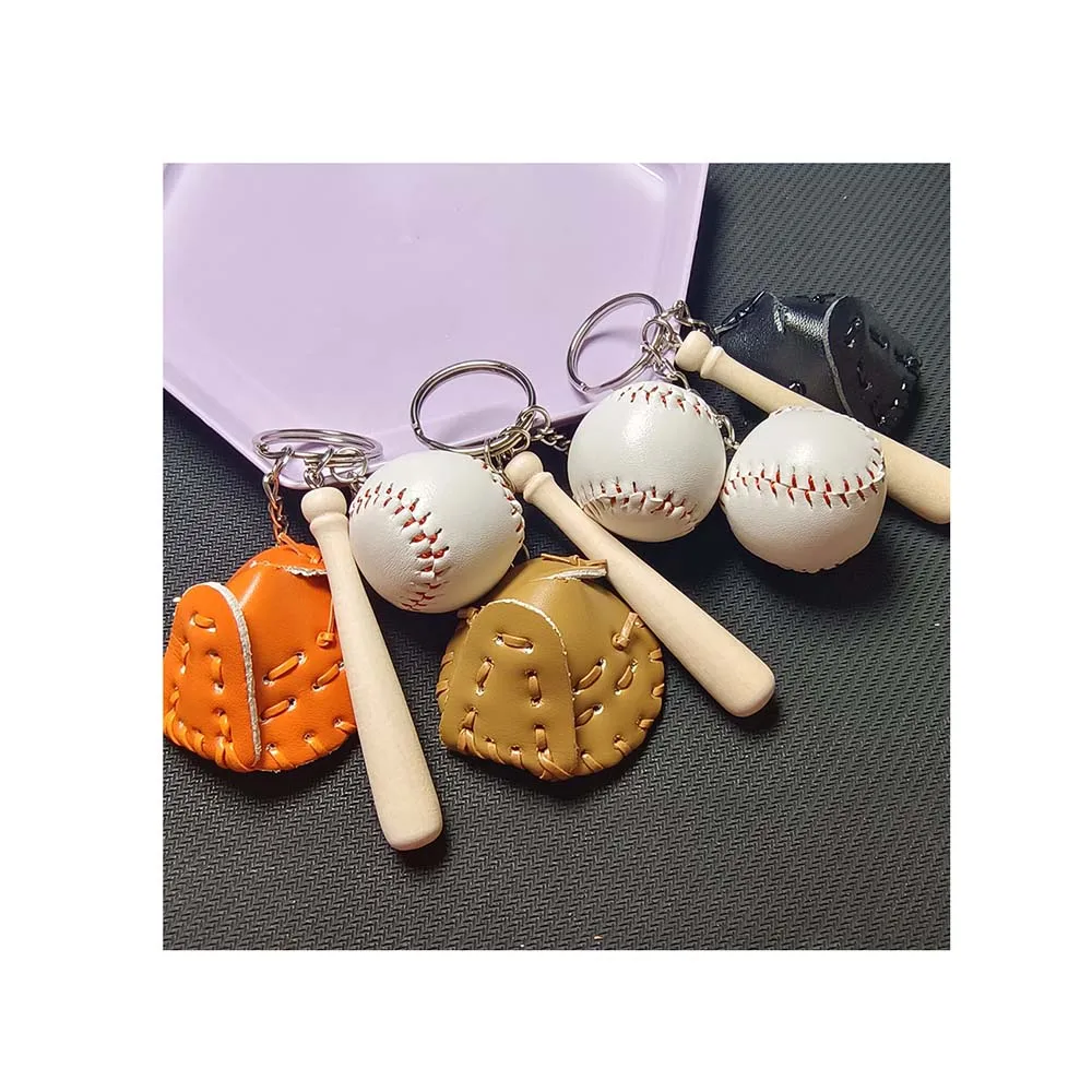 Baseball Bat Wooden Bat Baseball Glove Mini Keychain Sport Key Ring for Party Birthday Bags Fillers Souvenir Backpack Pendent