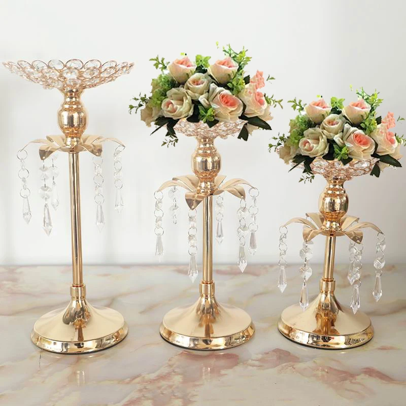 

Gold Crystal Candle Holder Wedding Decoration Table Centerpieces Candelabra Birthday Party Flower Vase Holder Home Decor