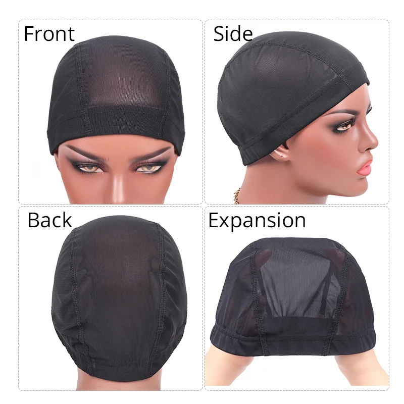 Comfortable Mesh Wig Making Cap, Breathable Dome Wig Cap for Weaving, Black/Beige Wig Net Cap Wig Supplies for DIY Wig Making