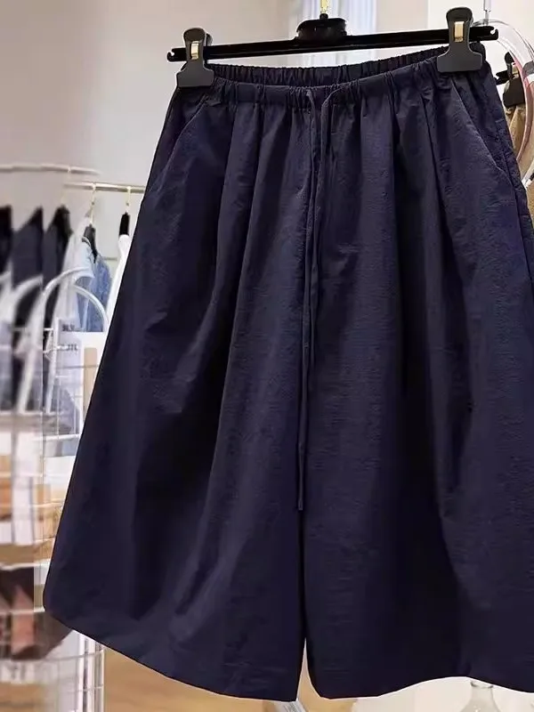 

plus Size Summer Thin Elastic Waist Wide Leg Five orts Men Women Qui Dry Casual Pants Loose Fit High Waist Straight Leg