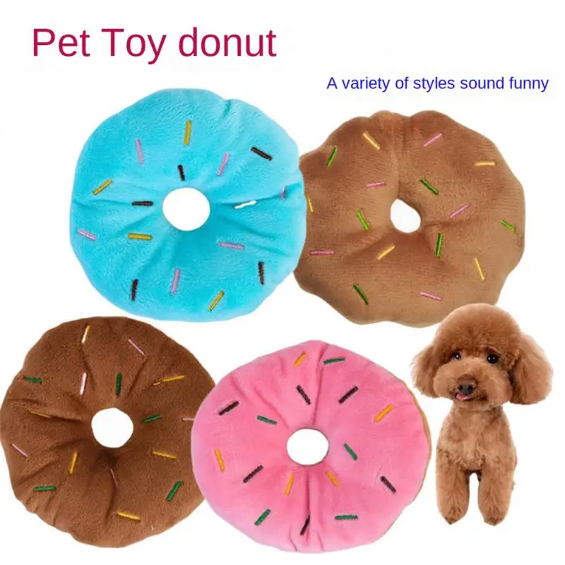 Pet Puppy Cat Donuts Squeaky Plush Toy Chew Squeaker Sound Dog Play Bite Toys Watermelon Ice Cream Watermelon Mango Lobster Kiwi