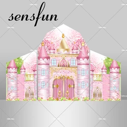 Cartoon Pink Princess Castle Barn House Shape Arch Backdrop Cover Girls Newborn Baby Shower 1st Birthday Party Backgrounds