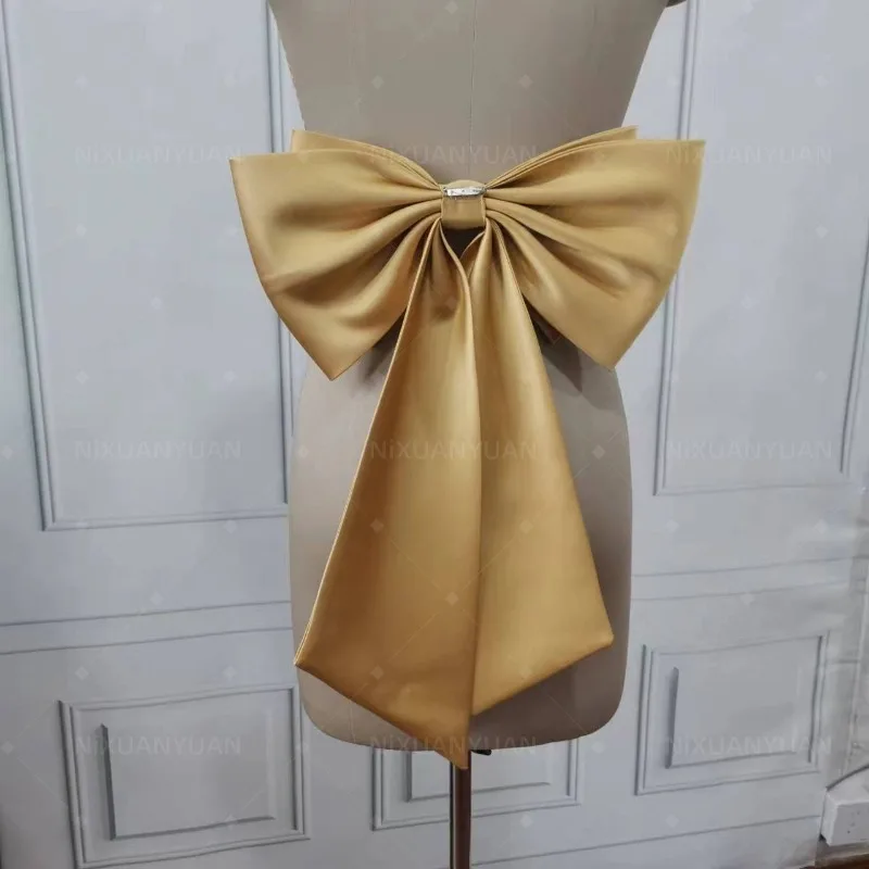 Wholesale Gold Satin Bow Wedding Dress Belt Ribbons Bridal Detachable Knots Ladies Knots Weddving Accessories