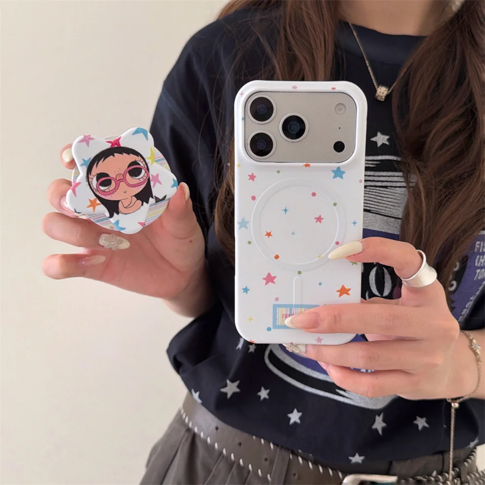 

Cute Star Pattern For MagSafe iPhone Case with Stand for for iPhone 16 Pro Max 17 15 Pro 17 Max Cases Kawaii Shockproof Cover