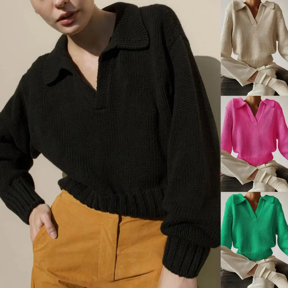 South Korea’s new female sweater autumn half-open V-lapel pullover Korean version of long-sleeved wearing loose sweater