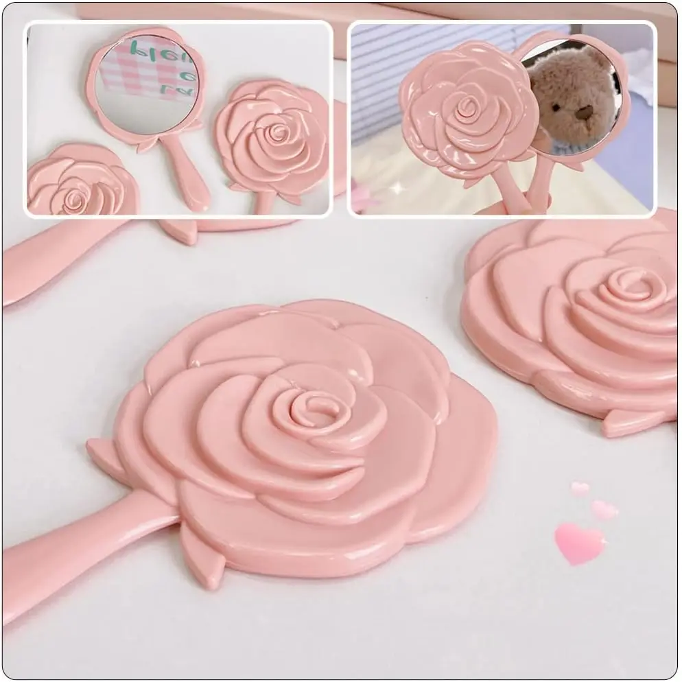 Portable  2pcs Flower Shaped Hand  Hand Held Decorative Mirrors Compact  with Handle for Face Makeup Travel Personal Cosmetic Sa