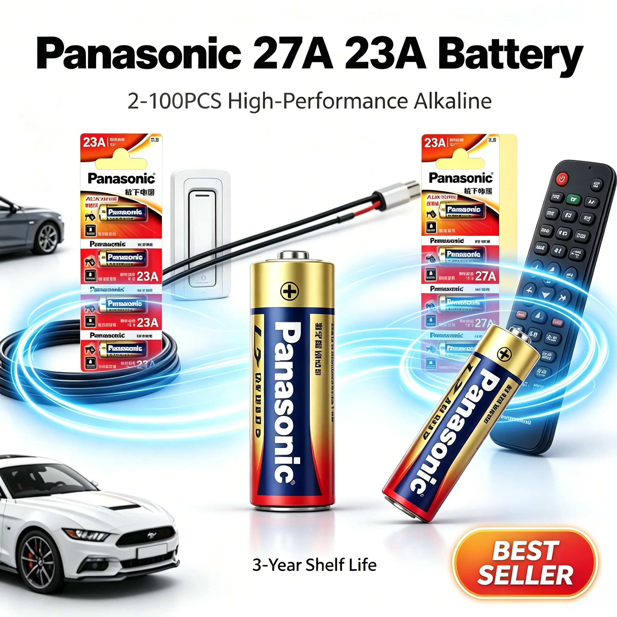 Panasonic 23A 27A 12V Alkaline Battery A23 A27 23GA  MN21 V23GA LRV08 Long Lasting Leakproof Doorbell Remote Control Car Alarm