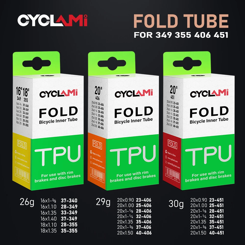 

CYCLAMI TPU Ultralight Bicycle Inner Tube Tire Interior Tyre Accessories French Valve Folding Bike 349 355 406 451 16" 18" 20"