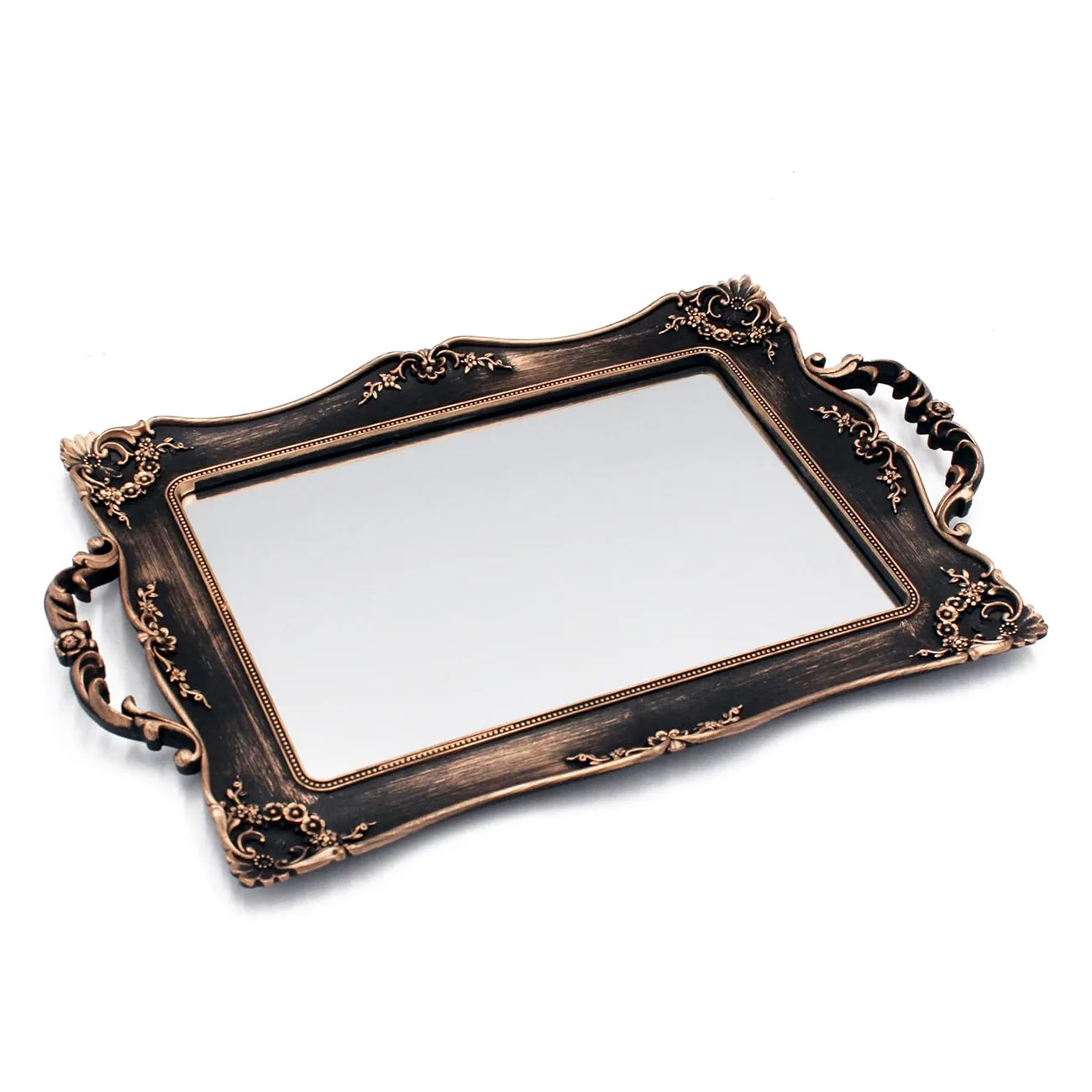 

Yjq European retro engraved mirror makeup desktop storage ornament decorative mirror