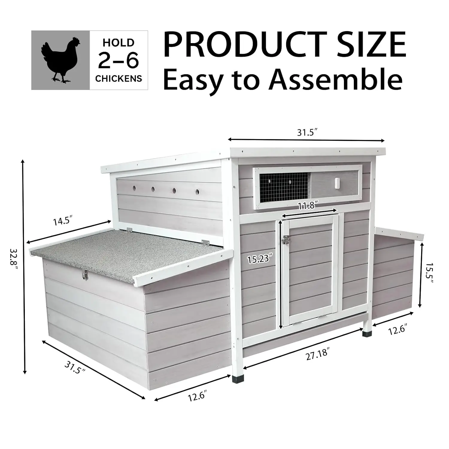 Chicken Coop, Large Wooden Chicken Coop with 6 Nesting Boxes for 3-6 Chickens, Outdoor Hen House Poultry Hutch Rabbit Cage with