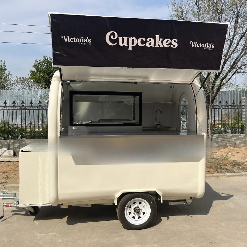 Street Food Truck Crepe Trailer High Standard Ice Cream Coffee Cart with Display Freezer for Food Truck and Mobile Food Trailer