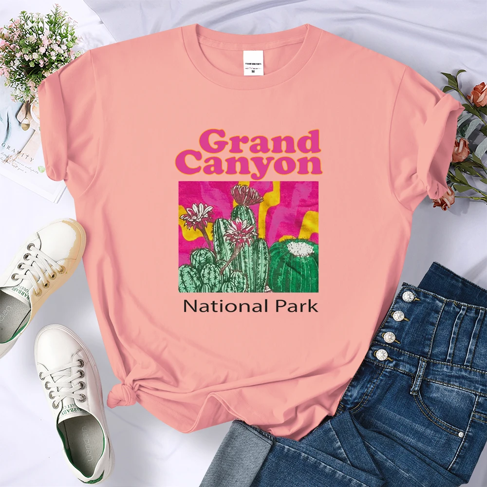 Grand Canyon National Park Cactus Prints T-Shirt Casual Oversized Womens Clothing Daily Funny Tops Colorful Loose T Shirts