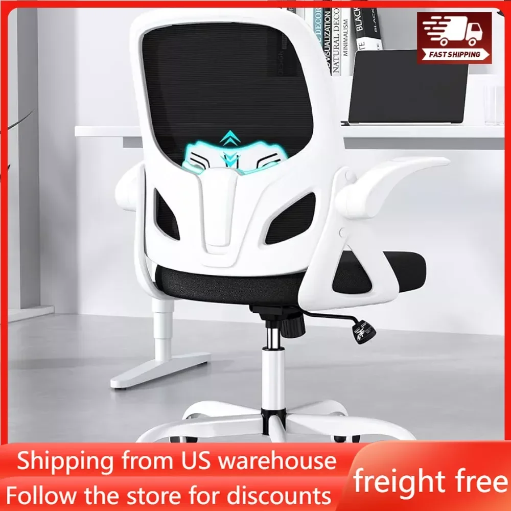 Lumbar Support Ergonomic Mesh Office Chair with Wheels and Flip-up Armrests Adjustable Height Swivel Computer Chair for Home