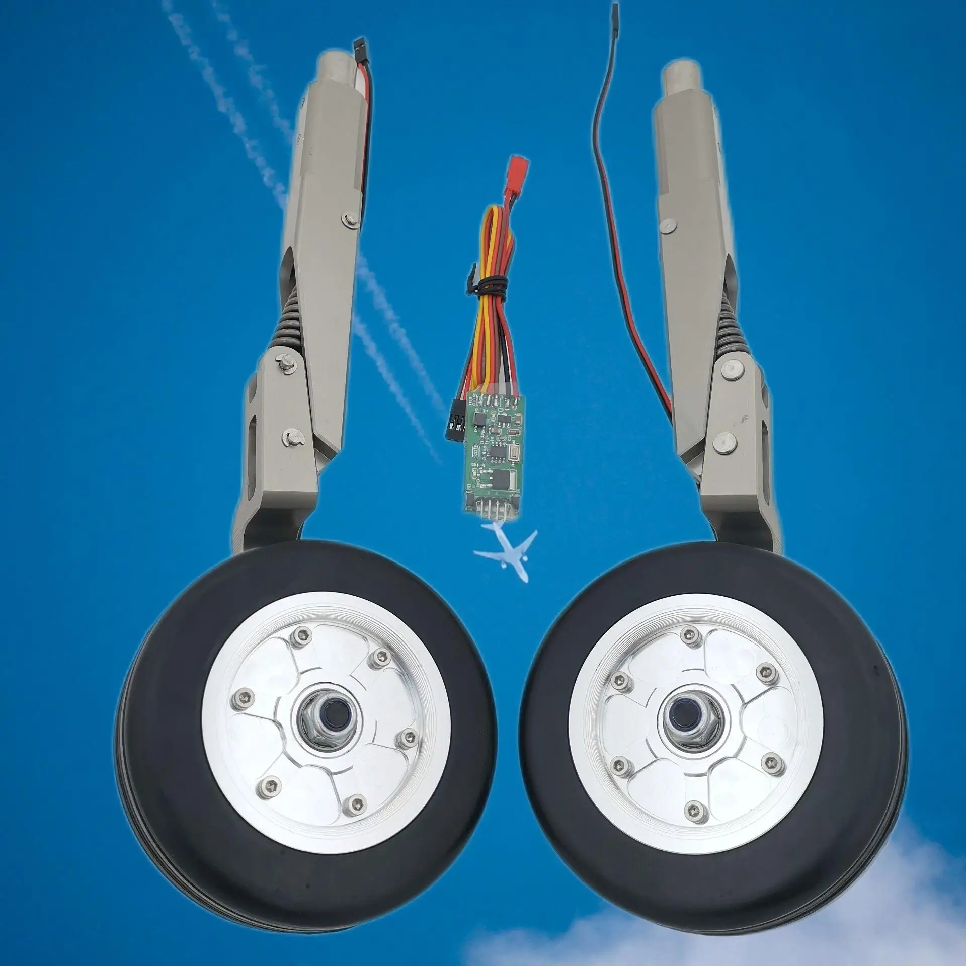 CNC Anti Vibration Landing Gear with 102MM electric brake wheel for rc airplane turbine jet 25 to 35KG class