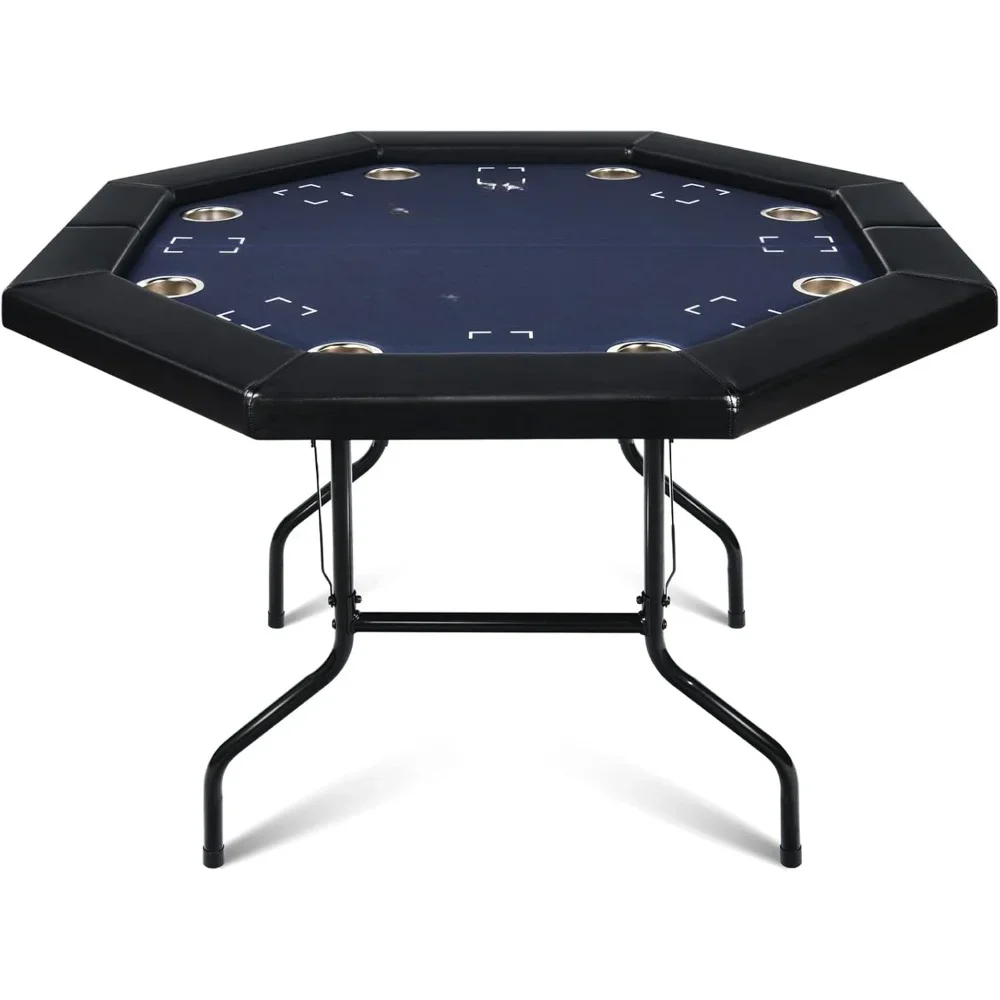 8 Player Octagonal Folding Portable Texas Holdem Table with Water-Resistant Cushioned Rail, 8 Stainless Steel Cup Holders