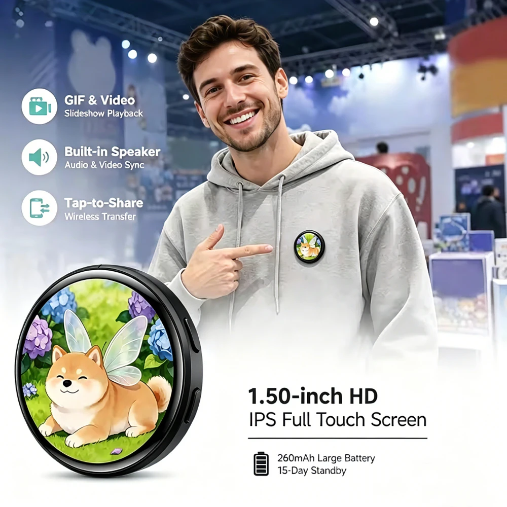 Anime Dynamic Electronic Badge Display Pin 1.5 In Touch Screen Anime E-Badge For Game Peripherals For Otaku Fans Friends 2026New