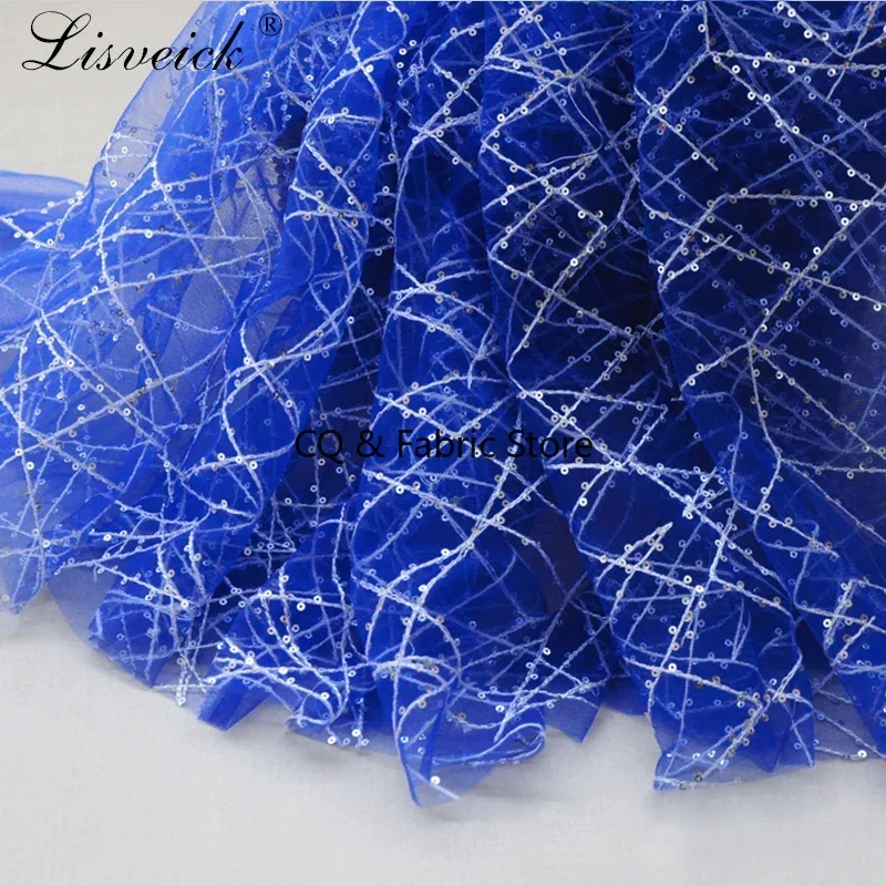 

New 1yard Beautiful Sequin Embroidery Mesh Tulle Lace Fabric Diy Fashion Dress Skirt Clothing Material American Mesh Lace