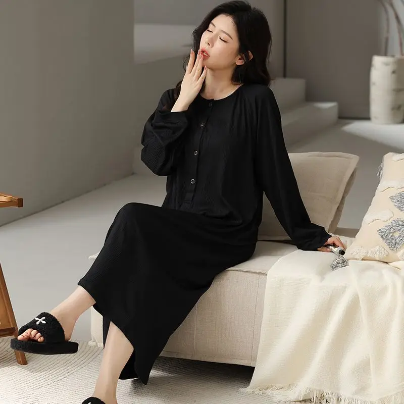 Nightgown Women Long Sleeve Dresses Big Size Long Nightgown Kawaii Clothes Cotton Pajamas Loungewear Night Gown for Women