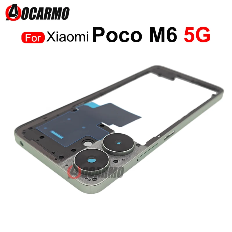 Middle Frame Camera Lens With Side keys Green Blue Silver Sim Card Tray Repair Replacement For Xiaomi Mi POCO M6 5G