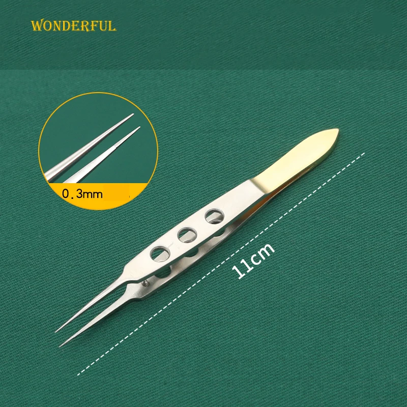 Ophthalmic Tweezers Stainless Steel Flat Handle Micro Fat Tweezers Dovetail Toothed Platform Double Eyelid Suture Instrument