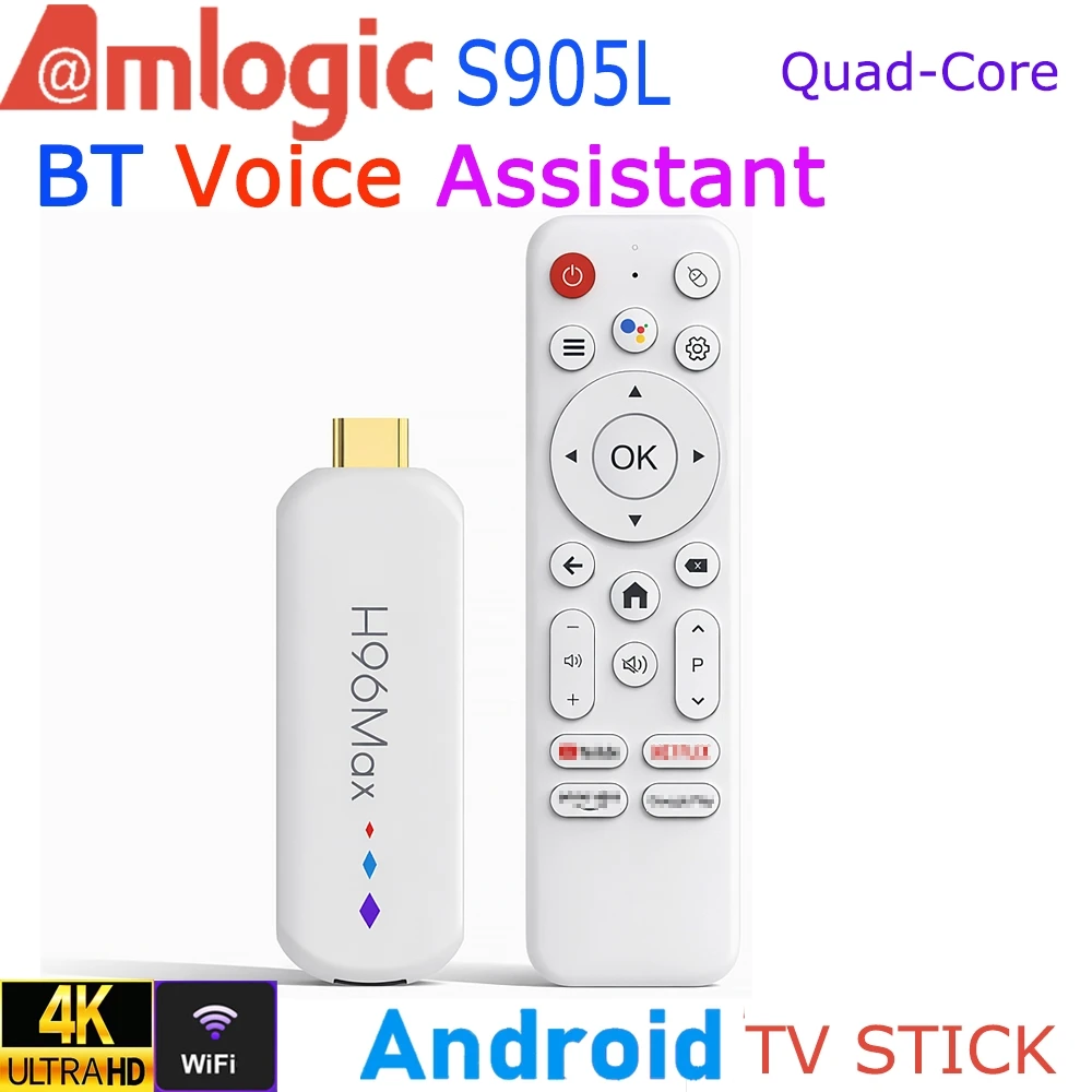 H96 MAX M20 Amlogic S905L Android TV Stick Quad Core 4K Video WiFi BT Voice Assistant Remote Control Media Player Smart TV Box