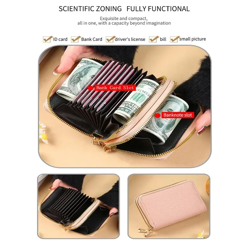 Women Zipper Short Style Purse LycheePattern Fashion Large Capacity Multi CaroSlot Coin Purse with Zipper