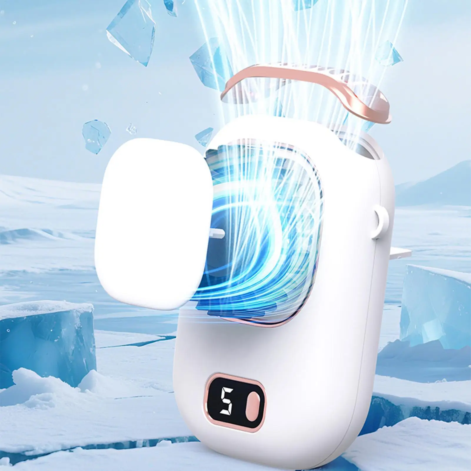 Waist Clip Fan 5 Speed Silent Digital Display Cooling Device Personal Bladeless Waist Fan for Outdoor Hiking Farms Clothes Neck