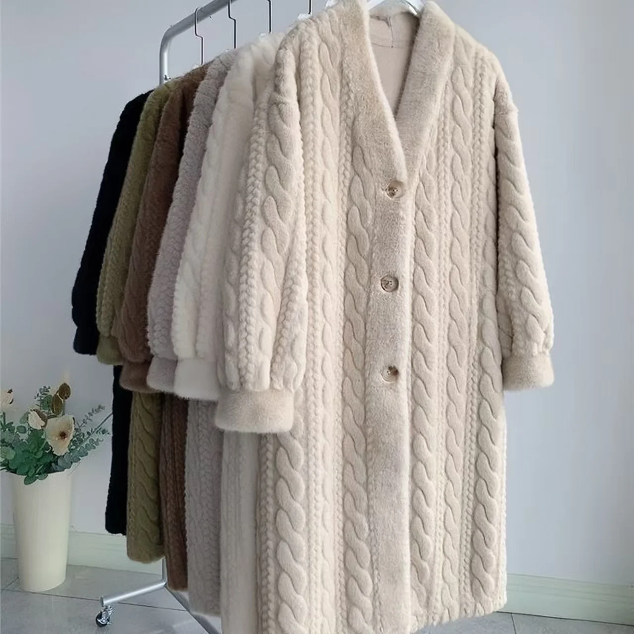 Faux Fur Coat for Women,Single Breasted Long Jacket,Thick Warm Clothes,V-Neck,Autumn and Winter,2026